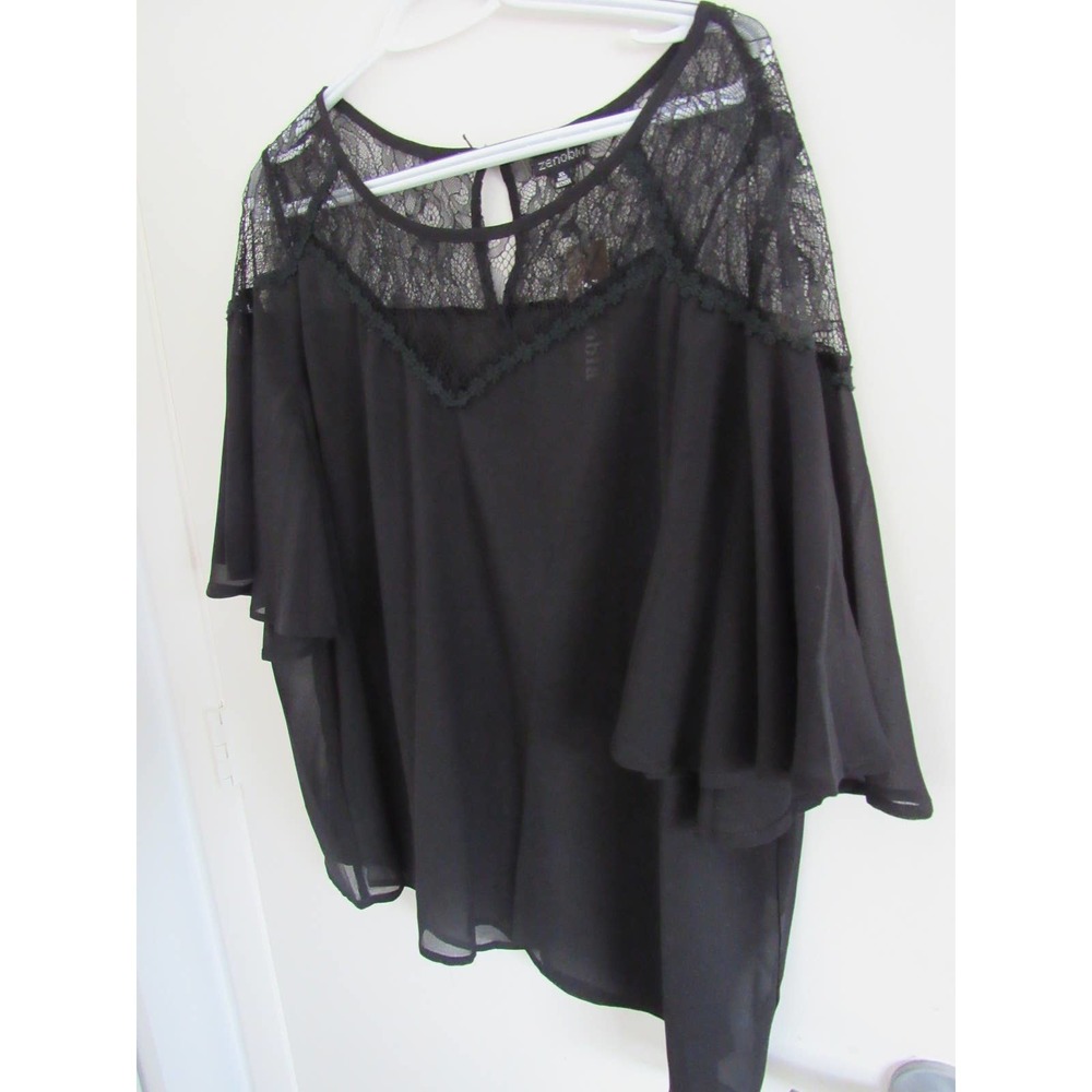 Zenobia Dressy Top.  Black, Lace, Sheer.  Size XL  NWT
